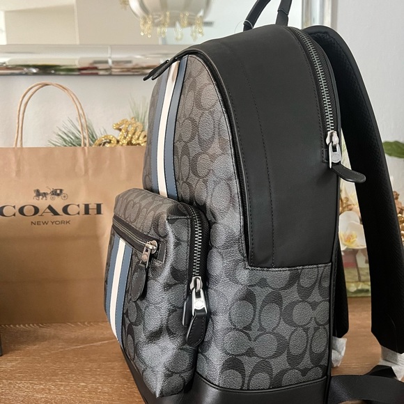 Coach Mens West Backpack In Signature Canvas With Varsity Stripe - Picture 3 of 3